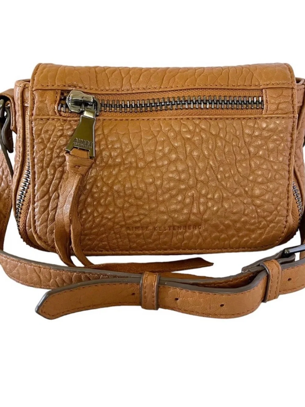 Aimee Kestenberg Tan Pebbled Leather Crossbody with Front Zip